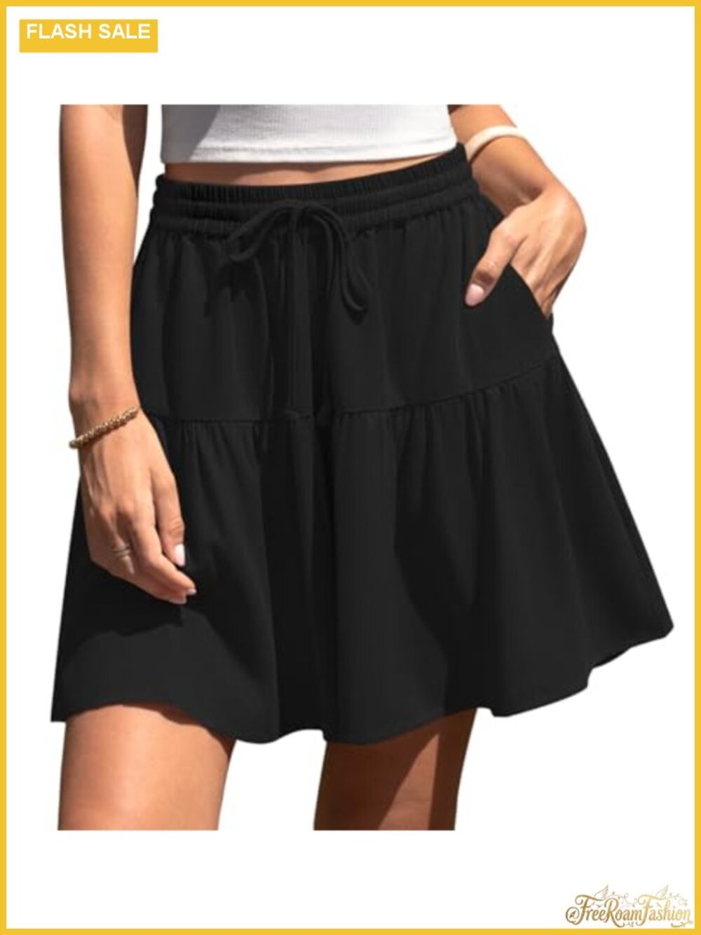 Linen Blend Wide Leg Flowy Skirted Shorts with Pockets